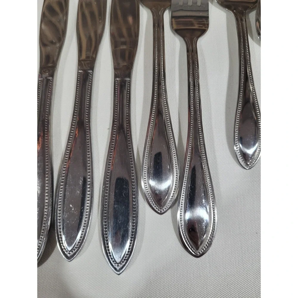 Pfaltzgraff American Bead 18/0 Stainless Flatware 9pc Set Spoons Forks Knives